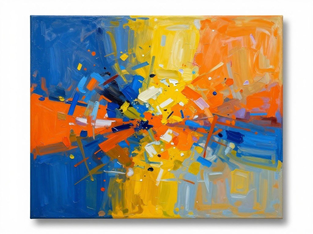 Abstract painting with vibrant colors and dynamic brushstrokes