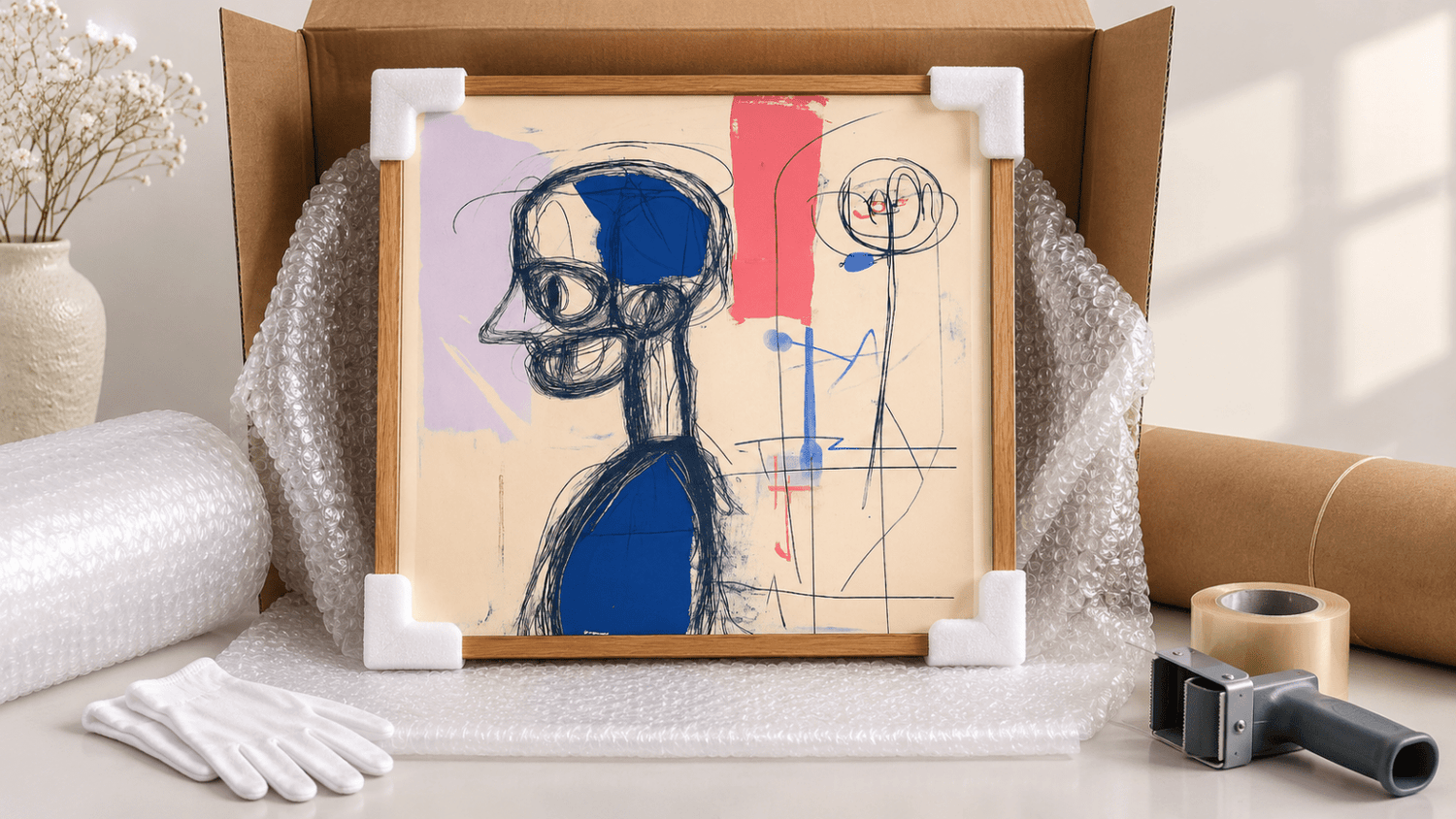 Online art shops with free international shipping – protected artwork prepared for shipping by Rossetti Art