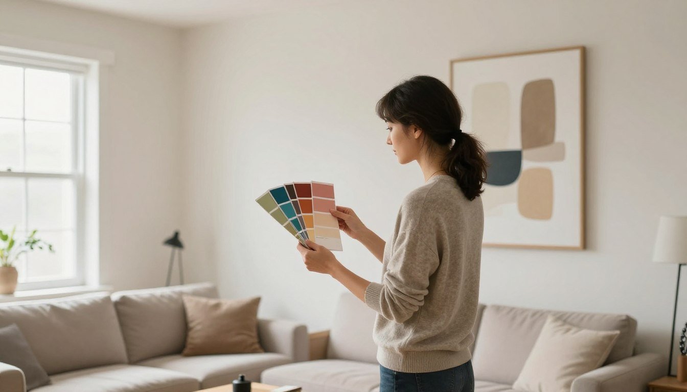 Designer analyzing room colors and art placement