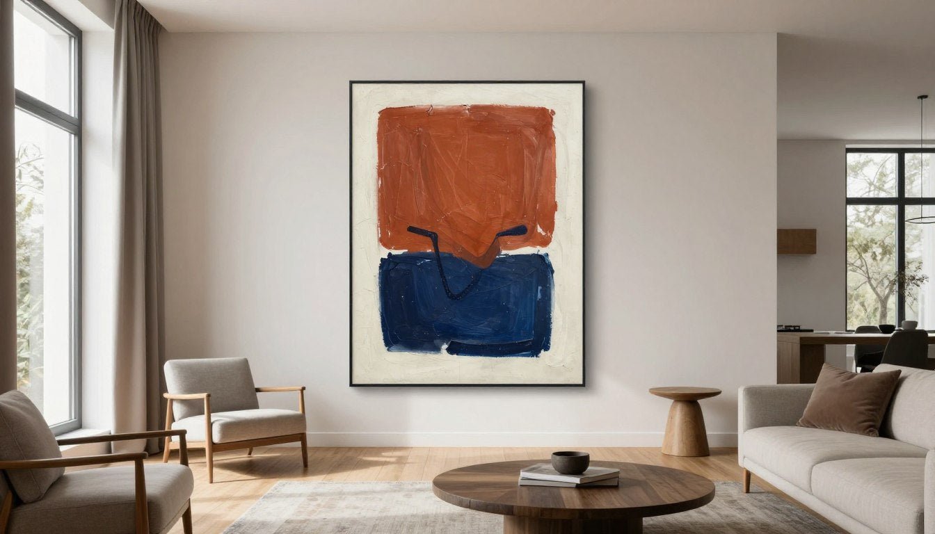 salon moderne avec décoration murale originale abstraite colorée