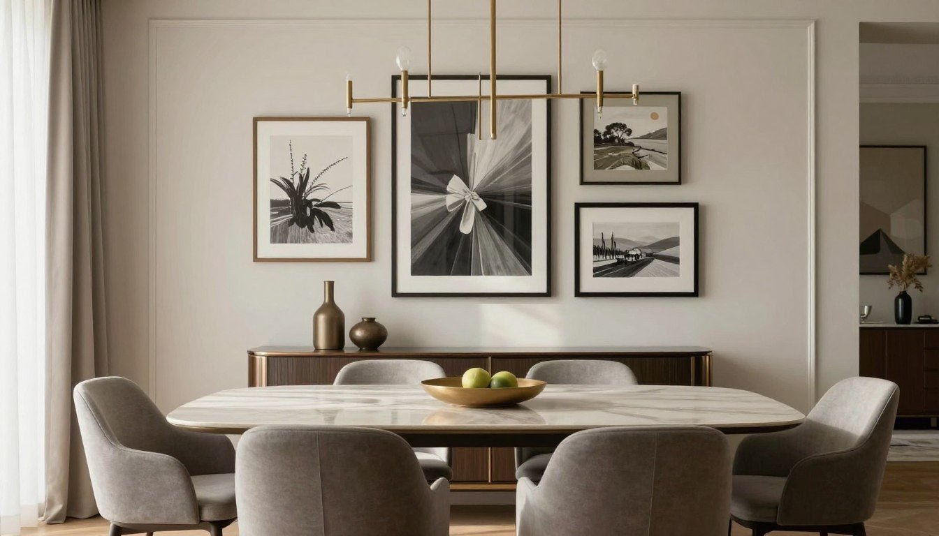 elegant dining room with curated wall art creating sophisticated atmosphere