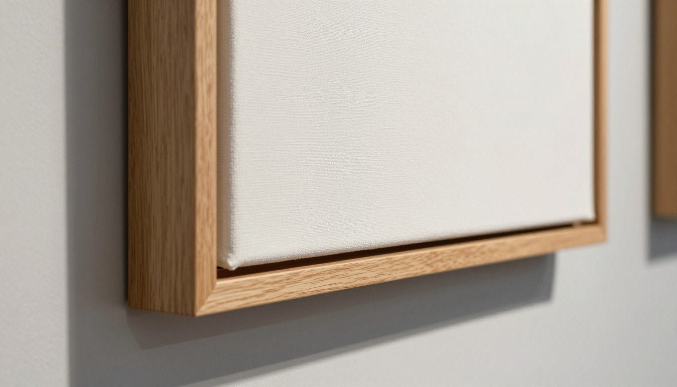 Floater frame canvas print showing the gap between canvas edge and frame creating floating effect