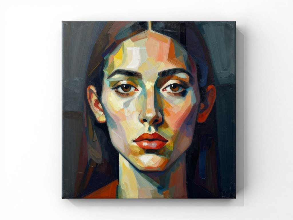 Portrait canvas print showing sophisticated facial features in contemporary style ready for safe worldwide shipping