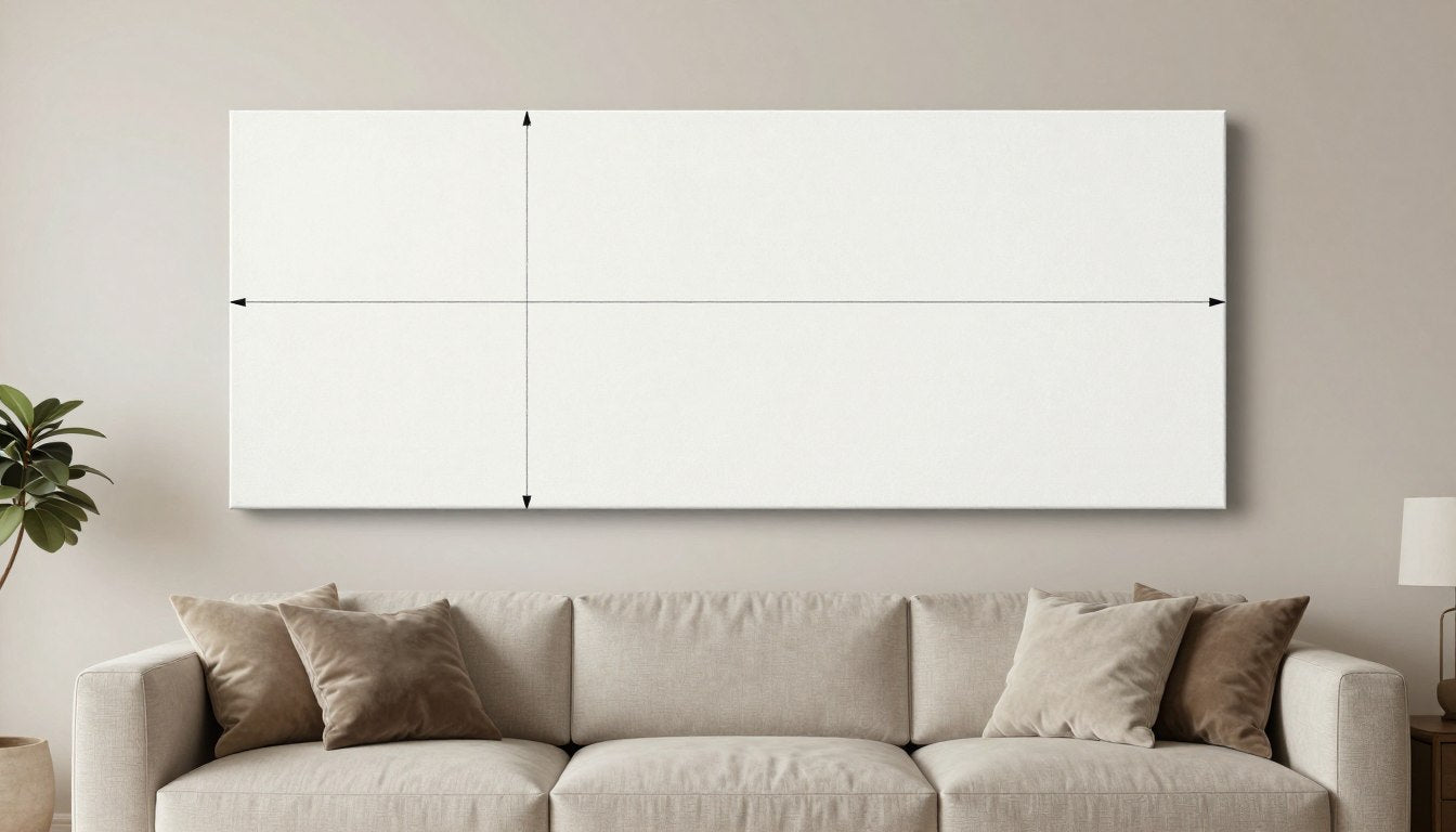 Esempio di dimensioni corrette della tela sopra un divano che segue la regola dei 2/3