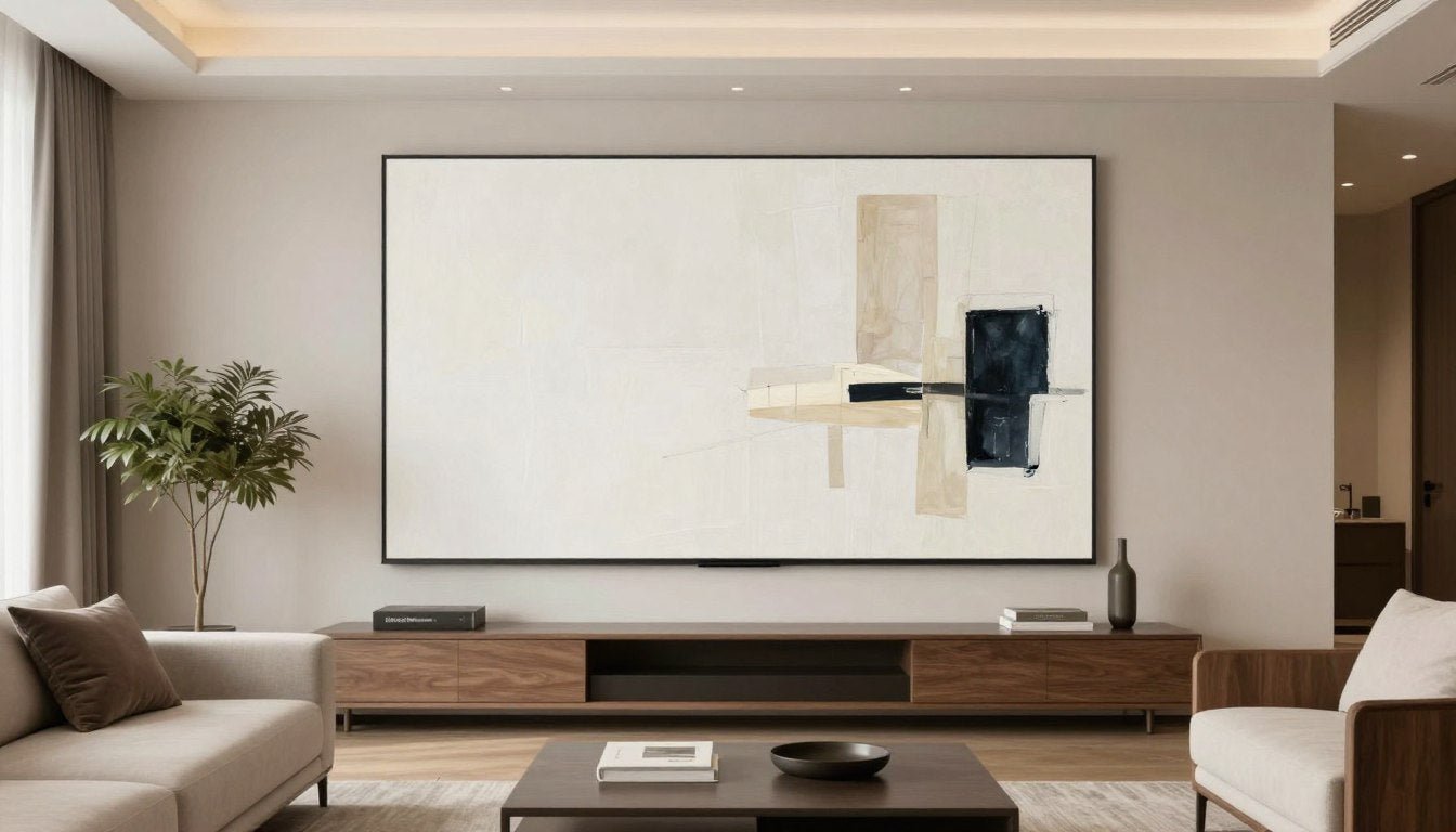 modern living room with decorated blank wall featuring abstract canvas art