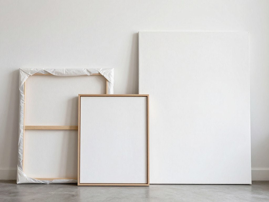 Different types of canvas paintings including wrapped, framed, and oversized options