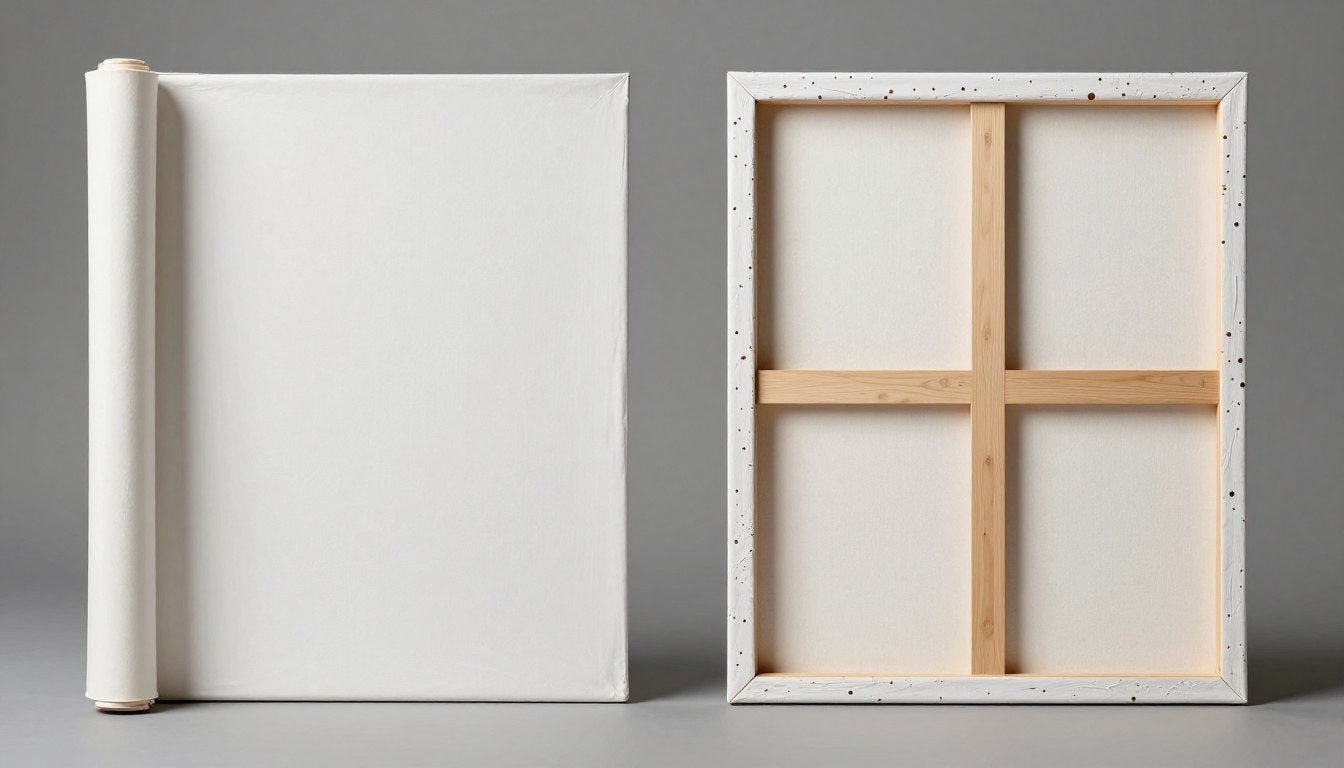 Comparison of stretched vs unstretched canvas showing the difference in presentation