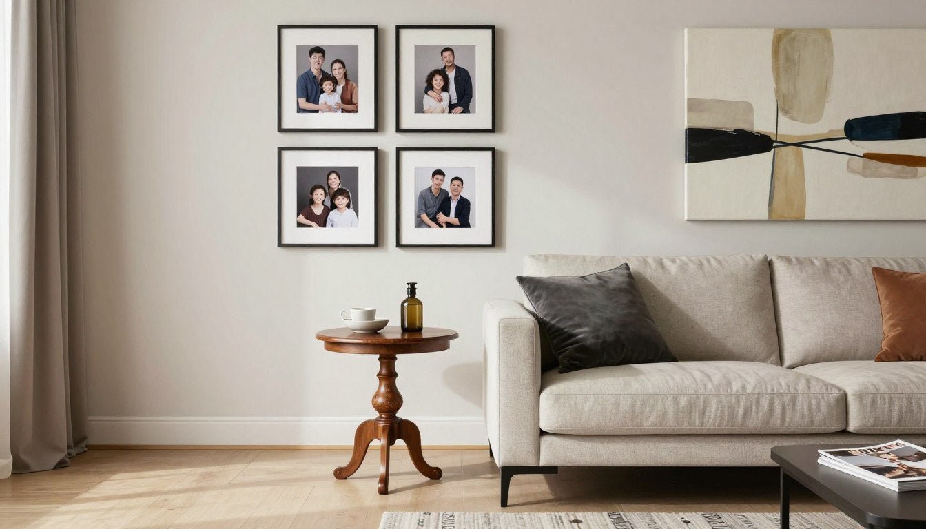 modern living room balancing sentimental items with current taste in home decor featuring family heirlooms and contemporary art
