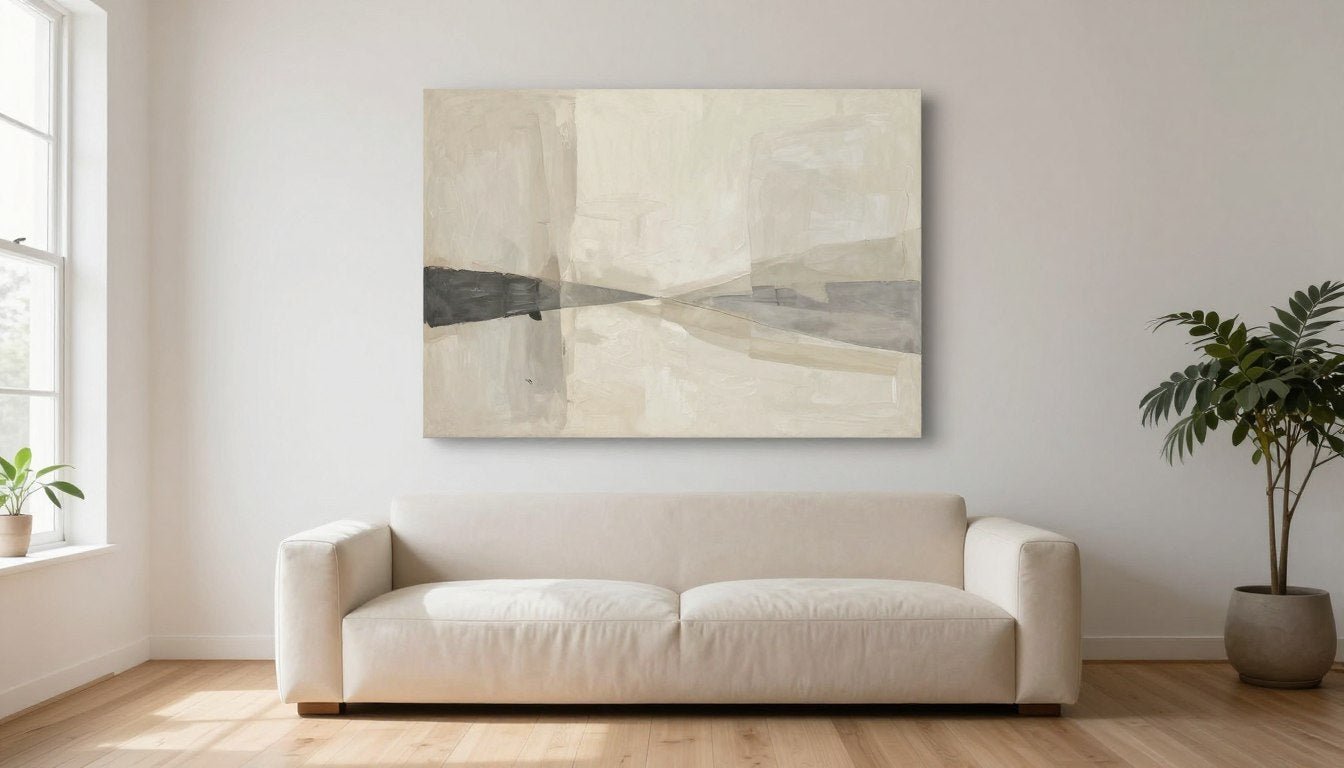 how to use abstract wall art in a minimalist living room without making the space feel busy