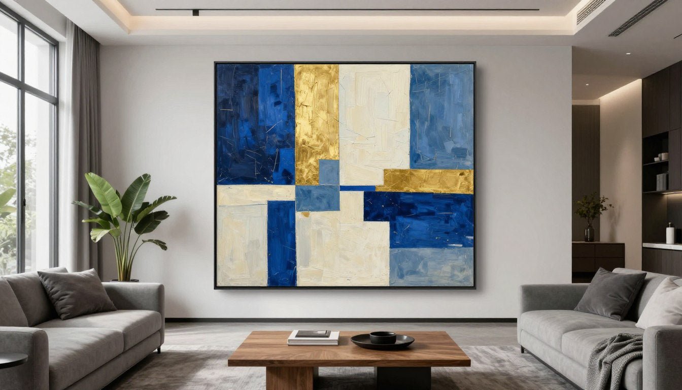 Large canvas print art displayed as statement wall in modern living room