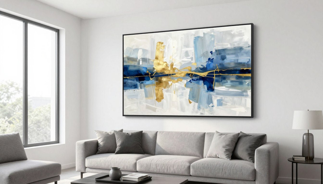 modern canvas wall art in contemporary living room setting