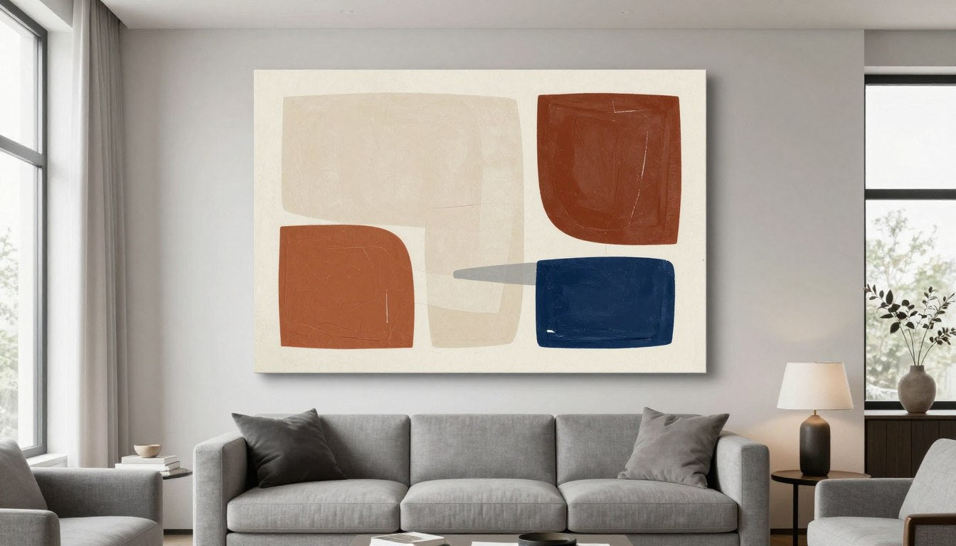 modern wall art for living room featuring abstract geometric shapes in neutral tones