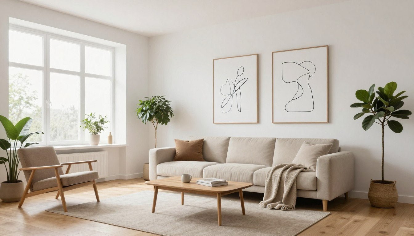 Scandinavian interior design living room with clean lines and neutral tones