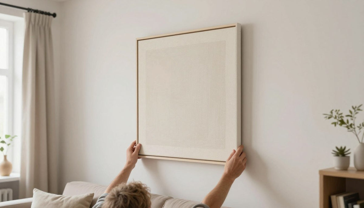 Schilderij ophangen aan een lichte wand in een modern interieur