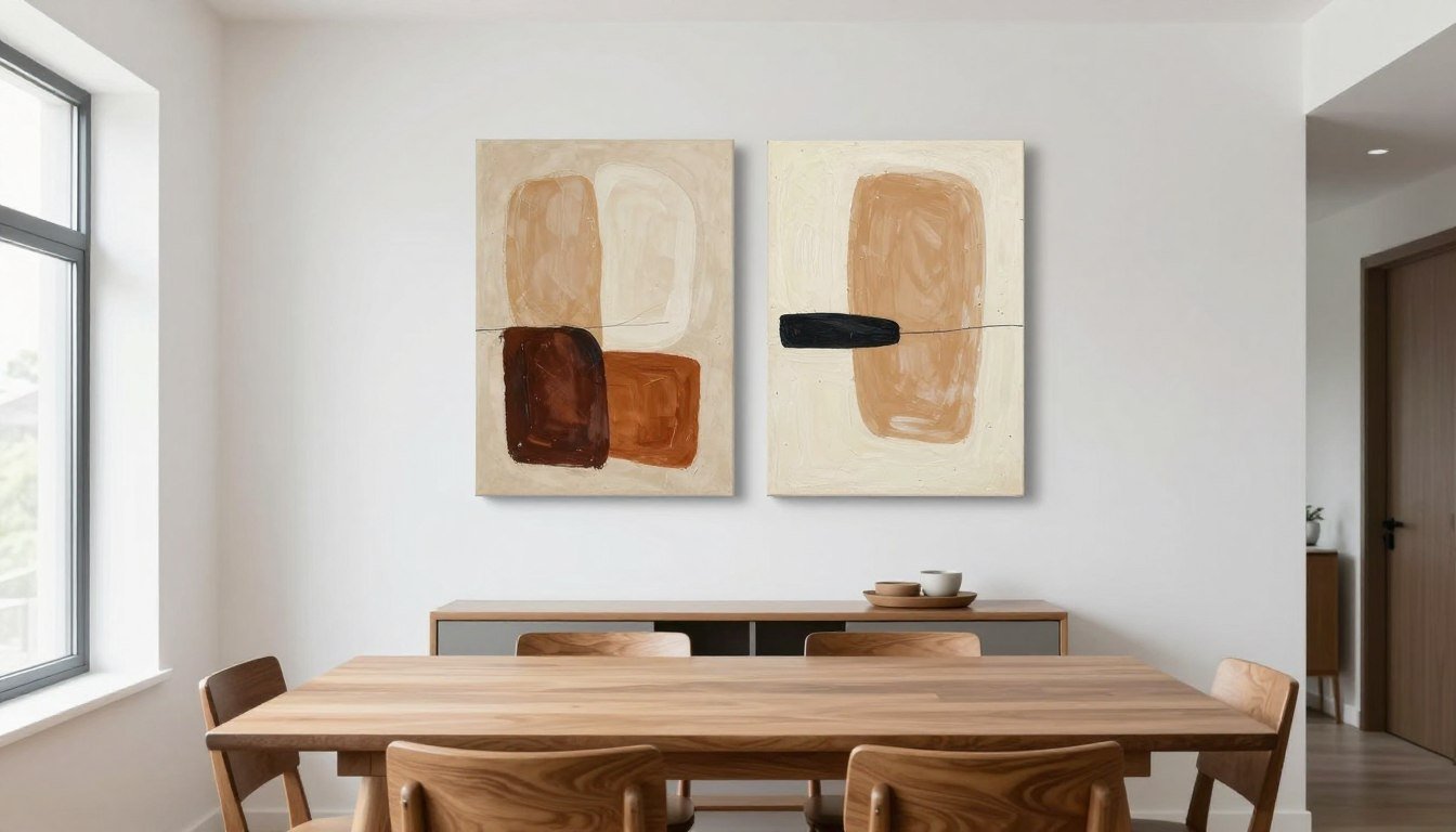 small dining room with properly scaled wall art above console table