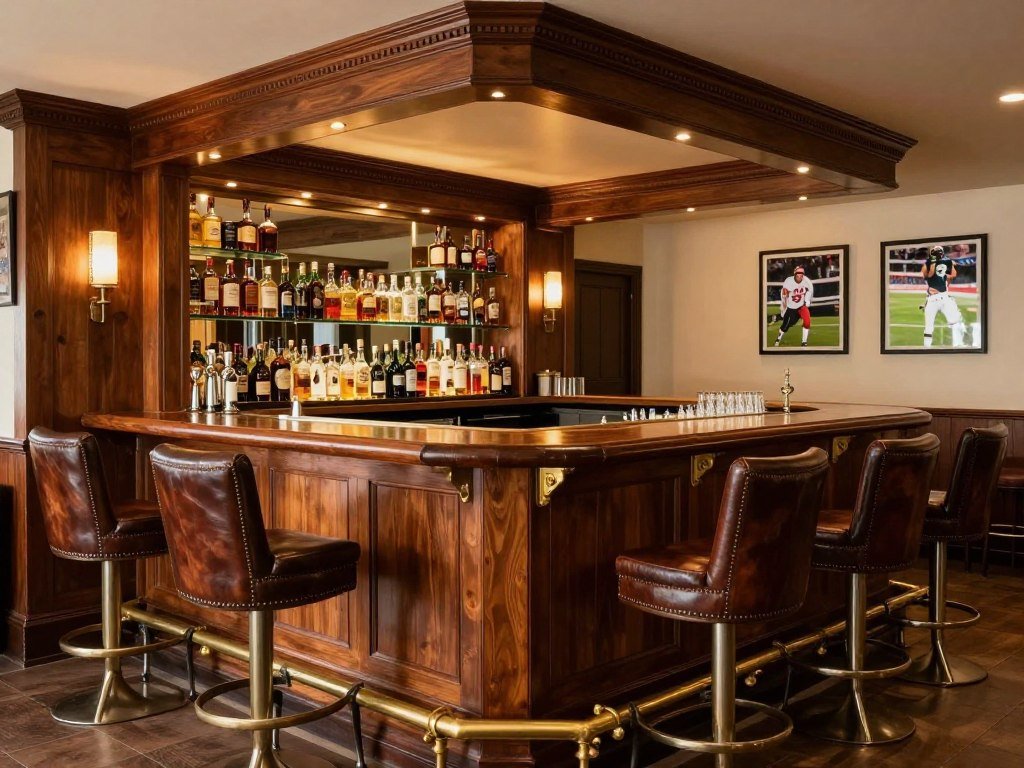Classic pub style sports bar with warm timber and brass accents