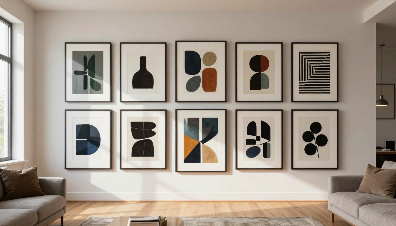 fine art print gallery wall with premium framed artwork in modern interior