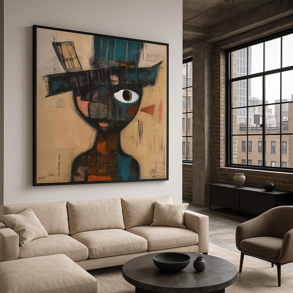 Vaulted ceiling wall art featuring a large canvas artwork by Rossetti Art