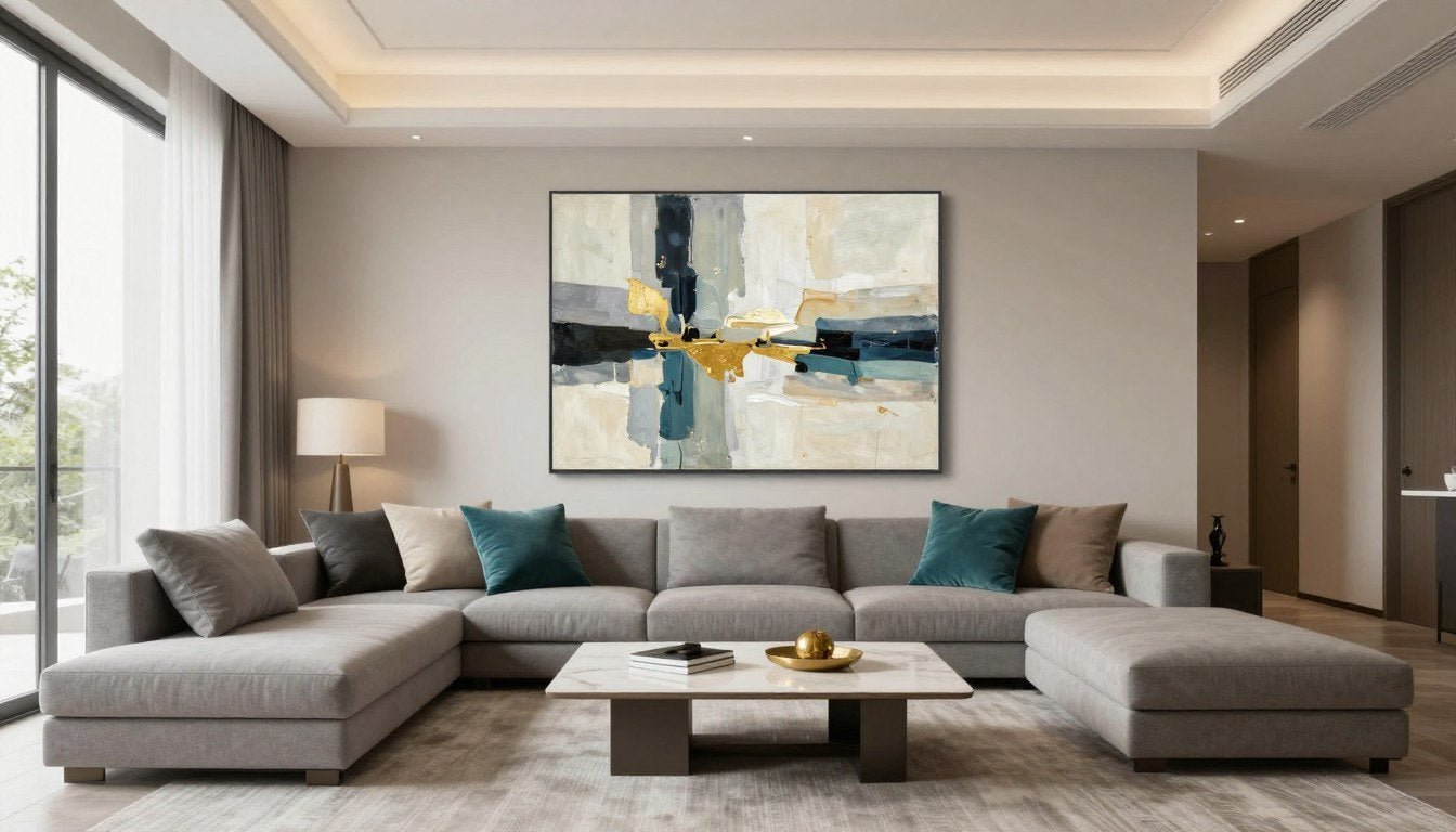modern wall art for living room above sectional sofa