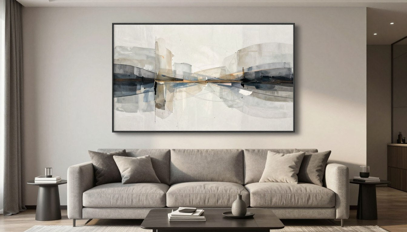 Modernes wandbild in elegantem Wohnzimmer über Designer-Sofa