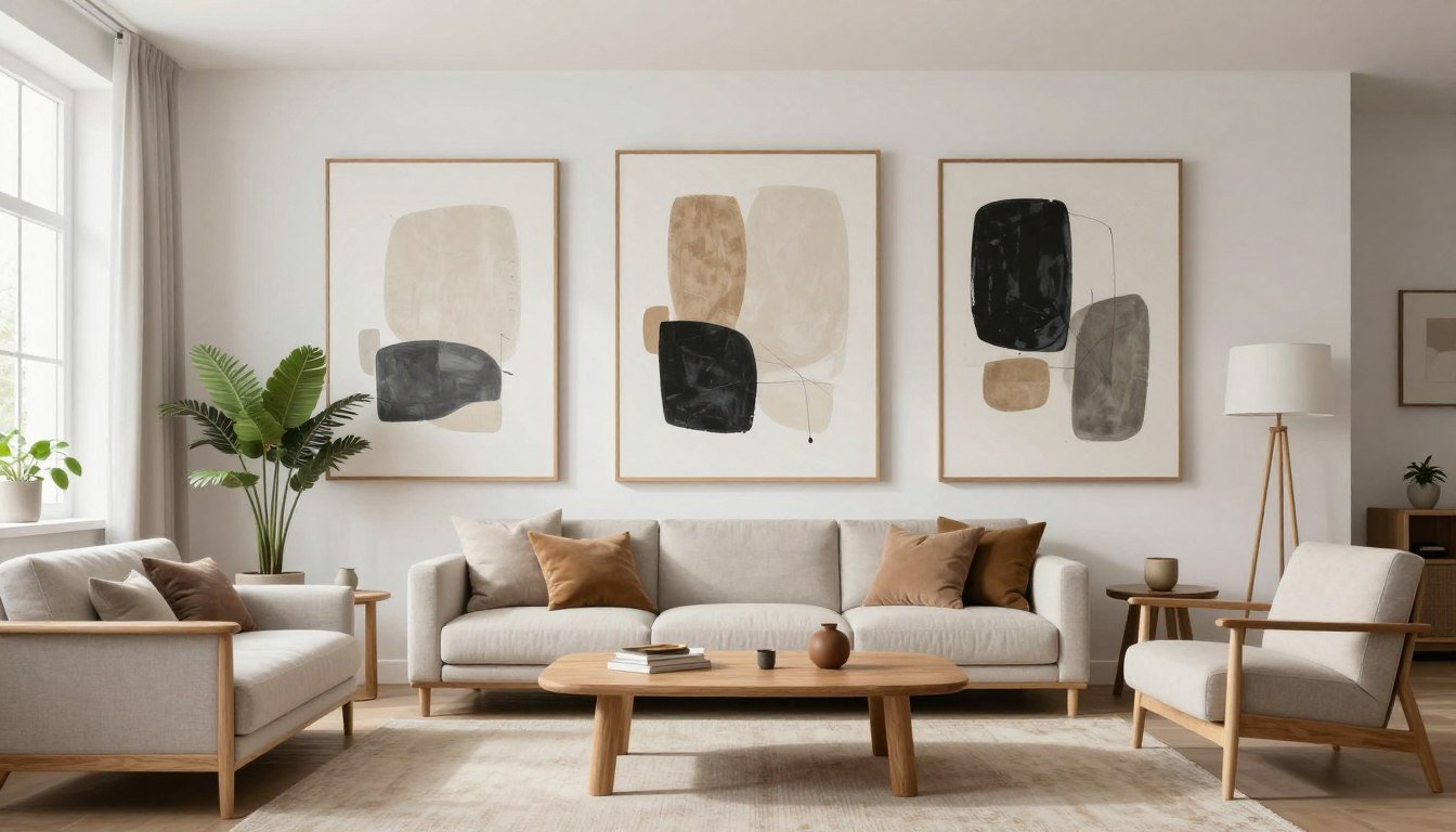 moderne wanddecoratie in stijlvolle woonkamer met canvas prints