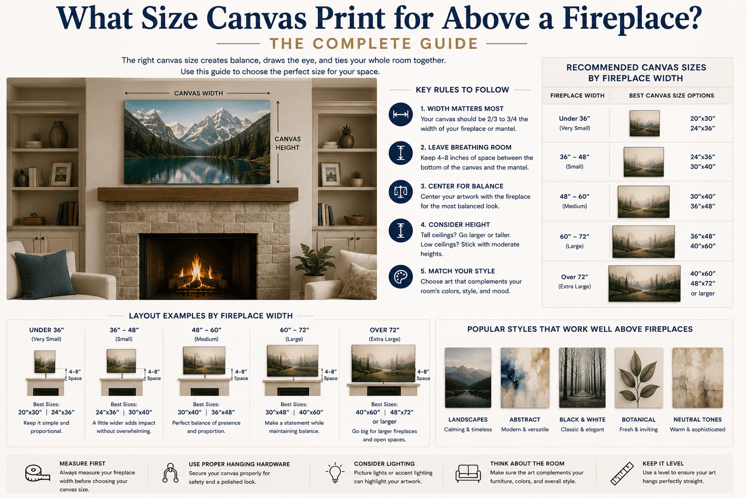 What Size Canvas Print for Above a Fireplace? The Complete Guide - Rossetti Art