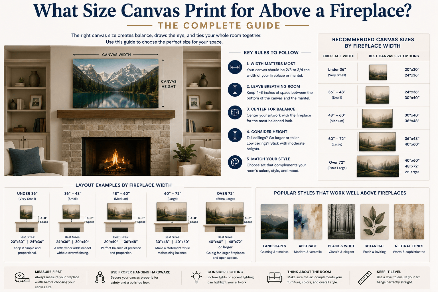 What Size Canvas Print for Above a Fireplace? The Complete Guide - Rossetti Art