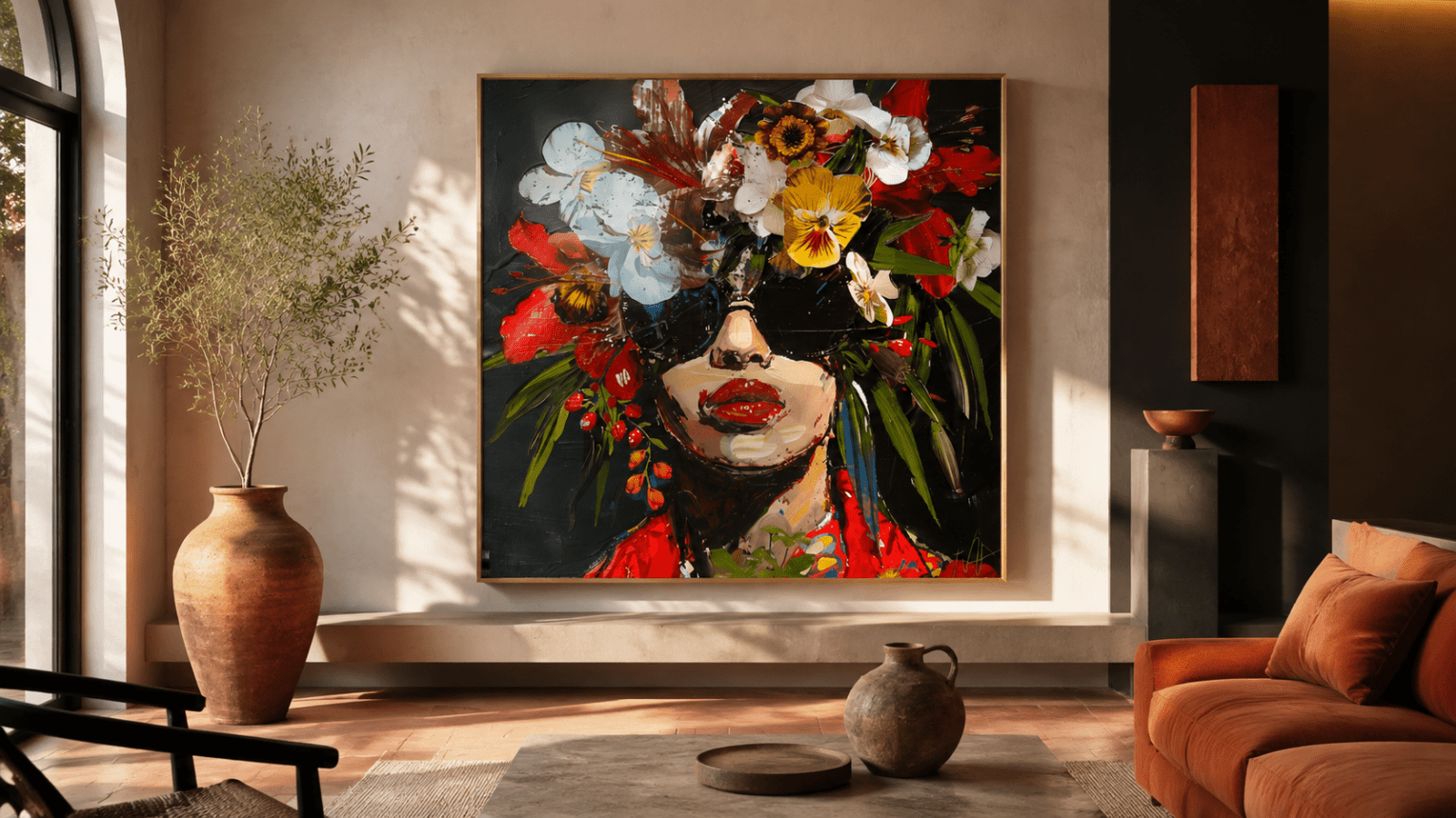 Original paintings by emerging Italian artists – expressive original painting in an Italian-inspired interior by Rossetti Art
