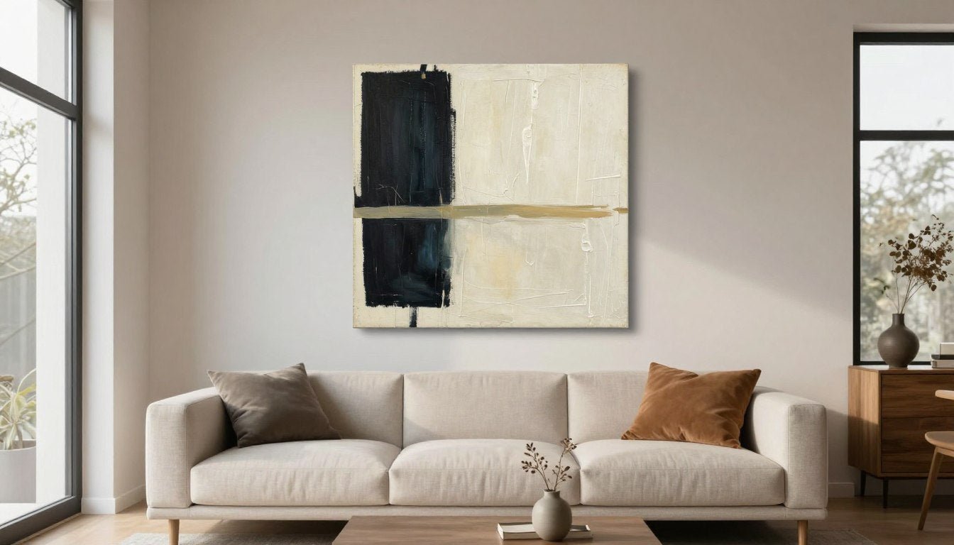 moderne woonkamer met wandkunst die sfeer creëert