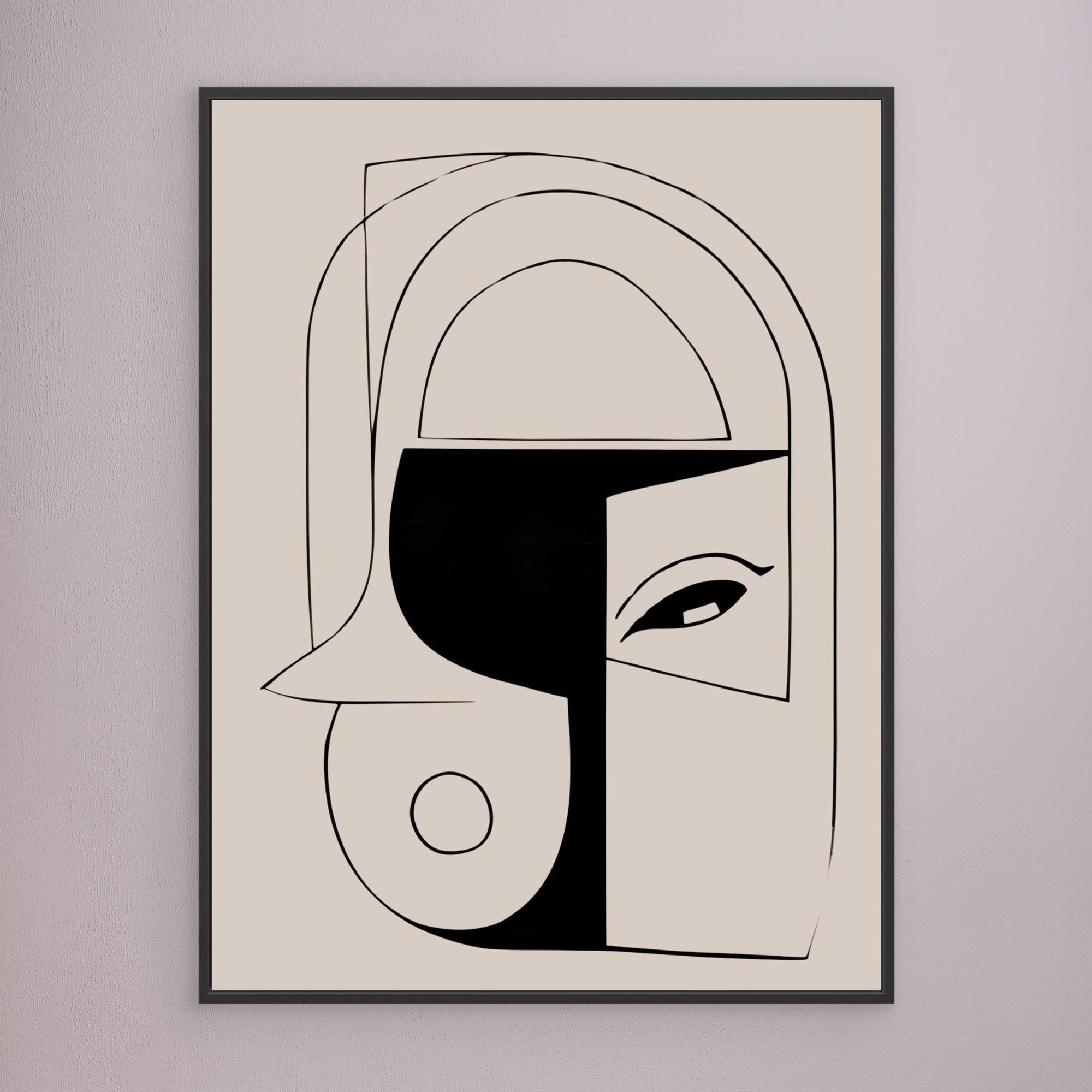 Canvas Print: Abstract Face Harmony – Line Drawing Art