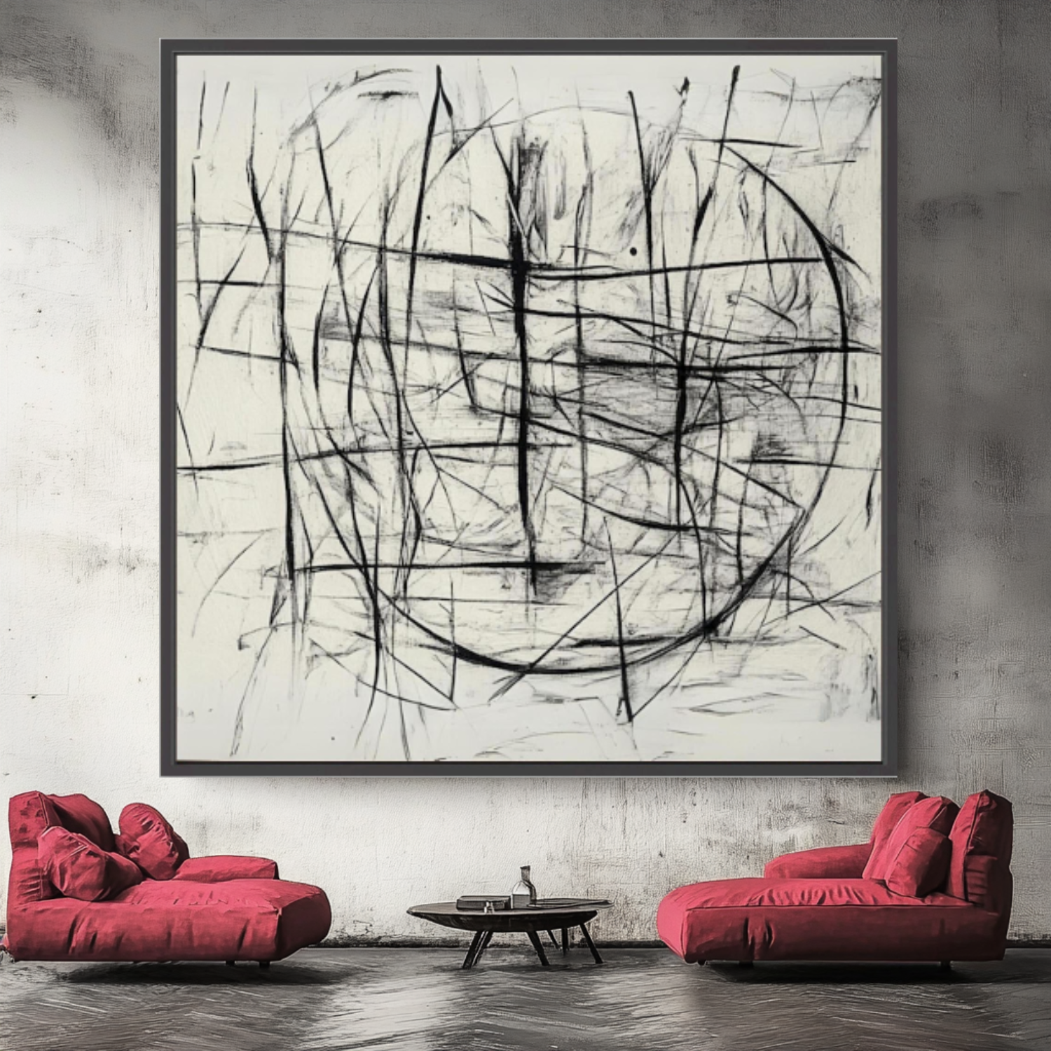 Canvas Print : Chaotic Balance - Abstract Black and White Line Art-Chiara Rossetti