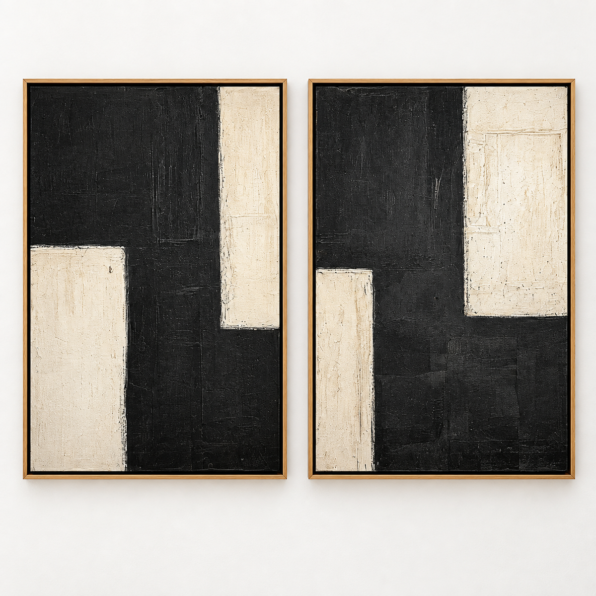 2 piece wall art set of two black and cream textured originals – Twin Monoliths by Rossetti Art