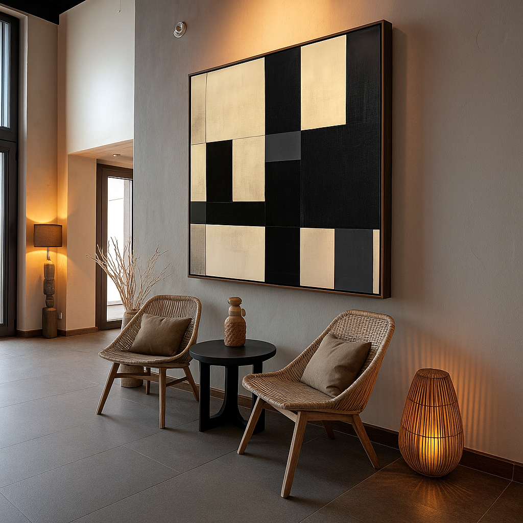 Canvas Print : Monochrome Symphony - Modern Abstract Black & White Canvas Art