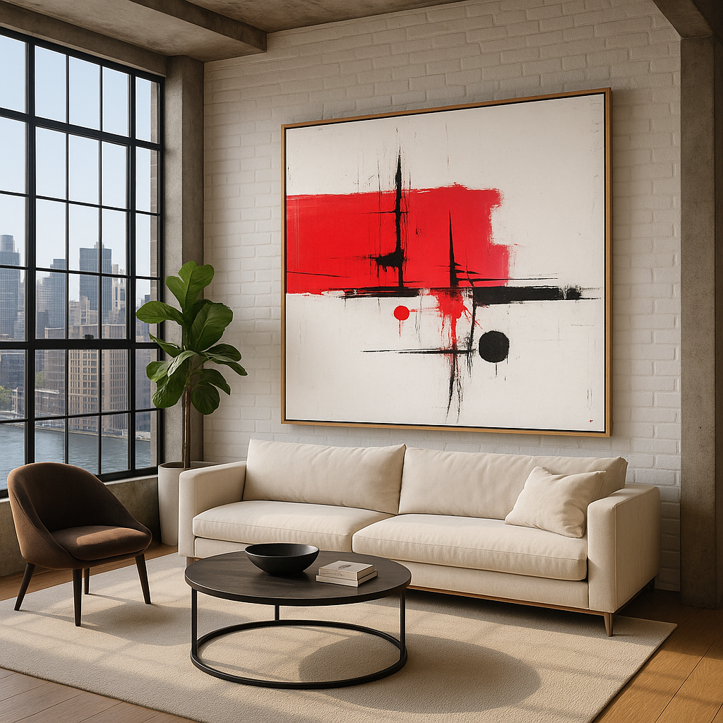 Canvas Print : "Crimson Balance" - Minimalist Abstract Wall Art
