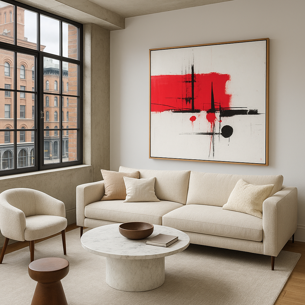 Canvas Print : "Crimson Balance" - Minimalist Abstract Wall Art