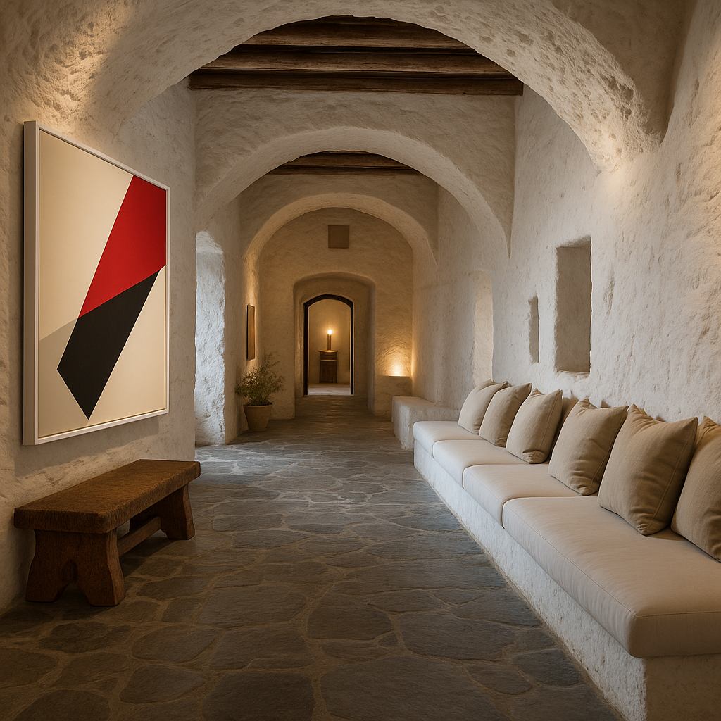 Canvas Print: Geometric Ascent – Red, Black & Beige Modern Art - Chiara Rossetti