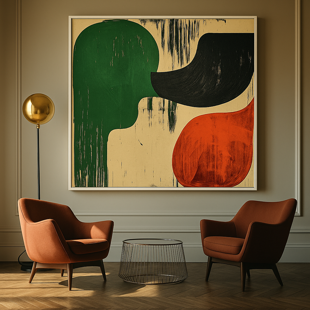 Canvas Print : Abstract Harmony – Green, Black, and Red Canvas Art
