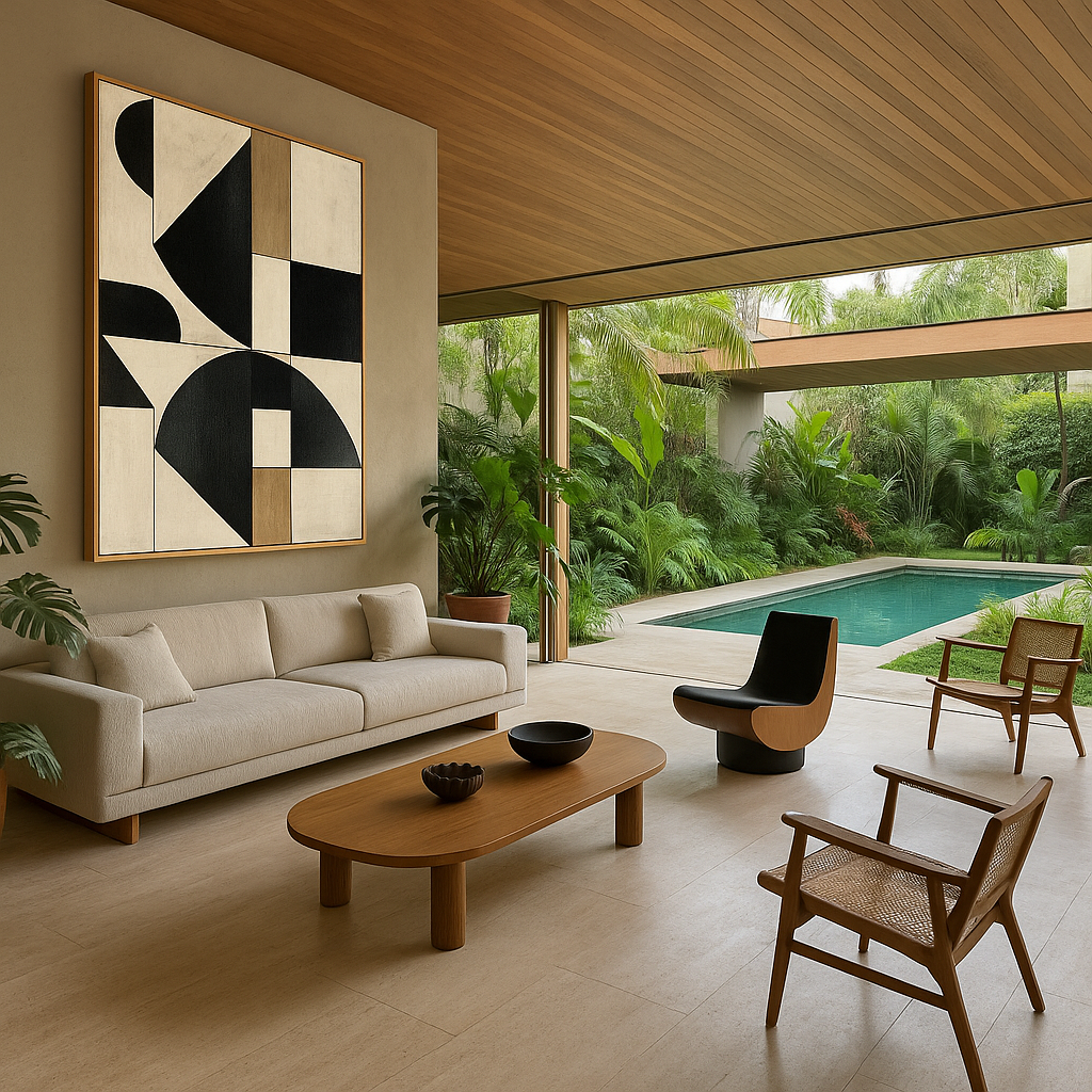Discover “Modern Equilibrium” – a bold neutral abstract canvas with striking black shapes and calm tones. Minimalist wall art for elevated modern interiors.