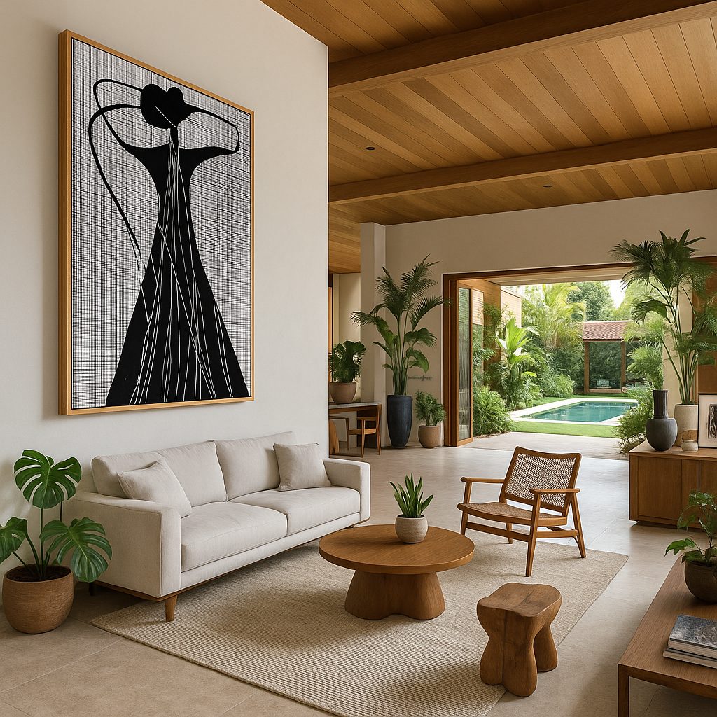 Contemporary abstract line art print titled Infinite Motion featuring flowing geometric lines in black and white minimalist style
