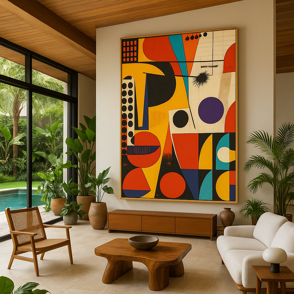 Canvas Print : Chromatic Cascade – Geometric Abstract Canvas Print - Vibrant Contemporary Wall Art