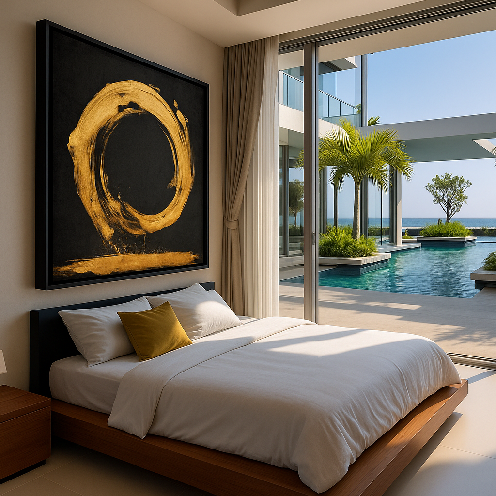 gold and black canvas painting