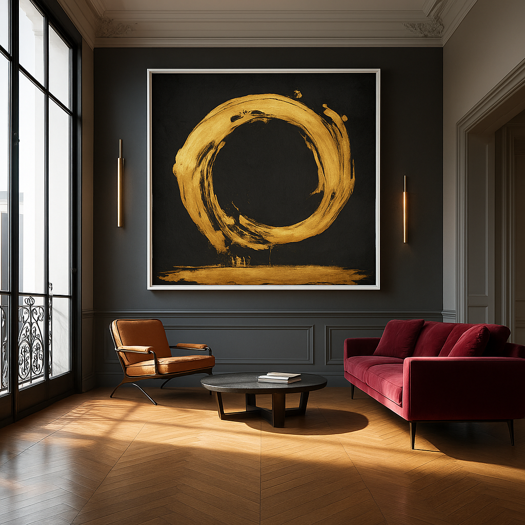 gold and black canvas painting