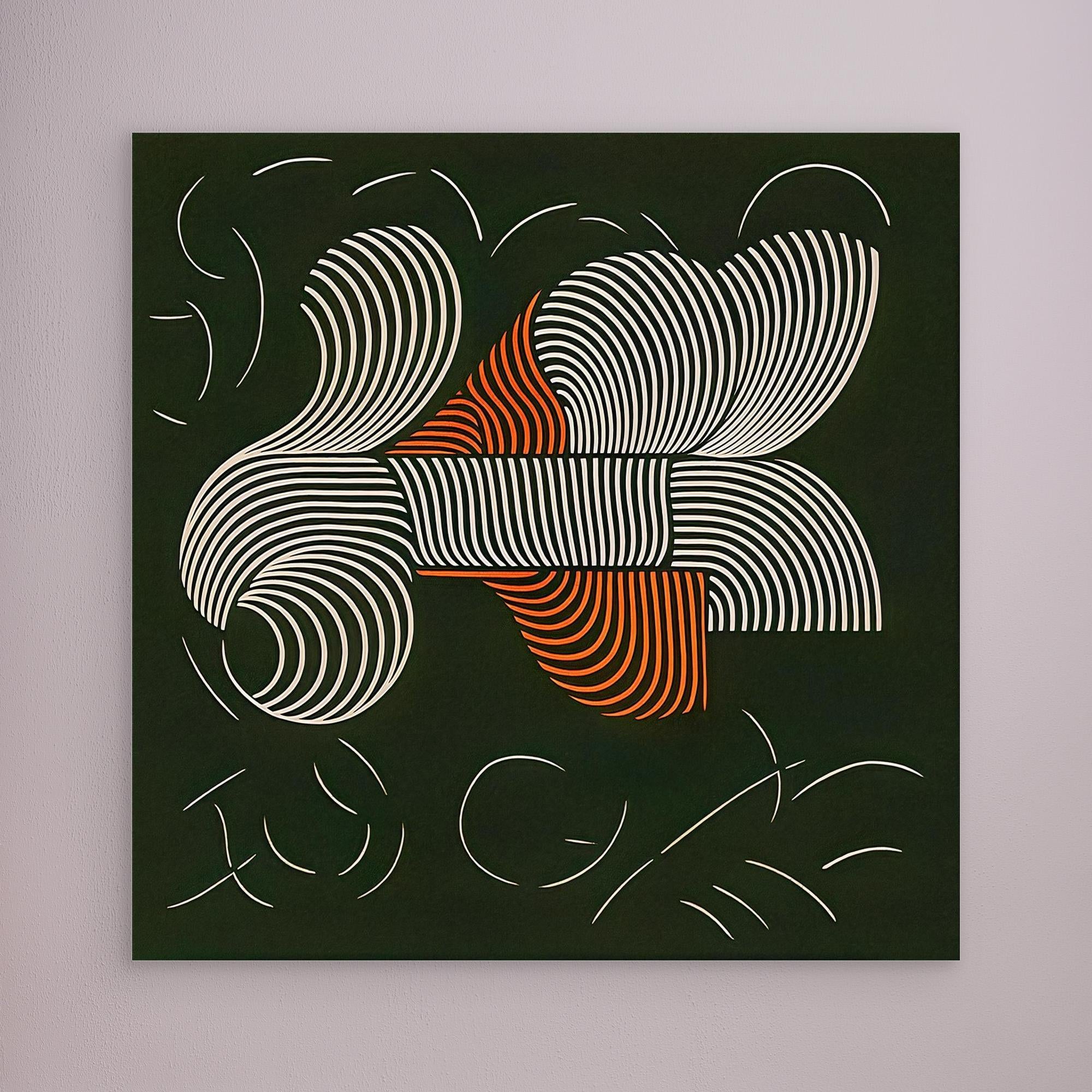 Canvas Print: "Symphonic Curves" – Abstract Line Art Black and White and Terracotta