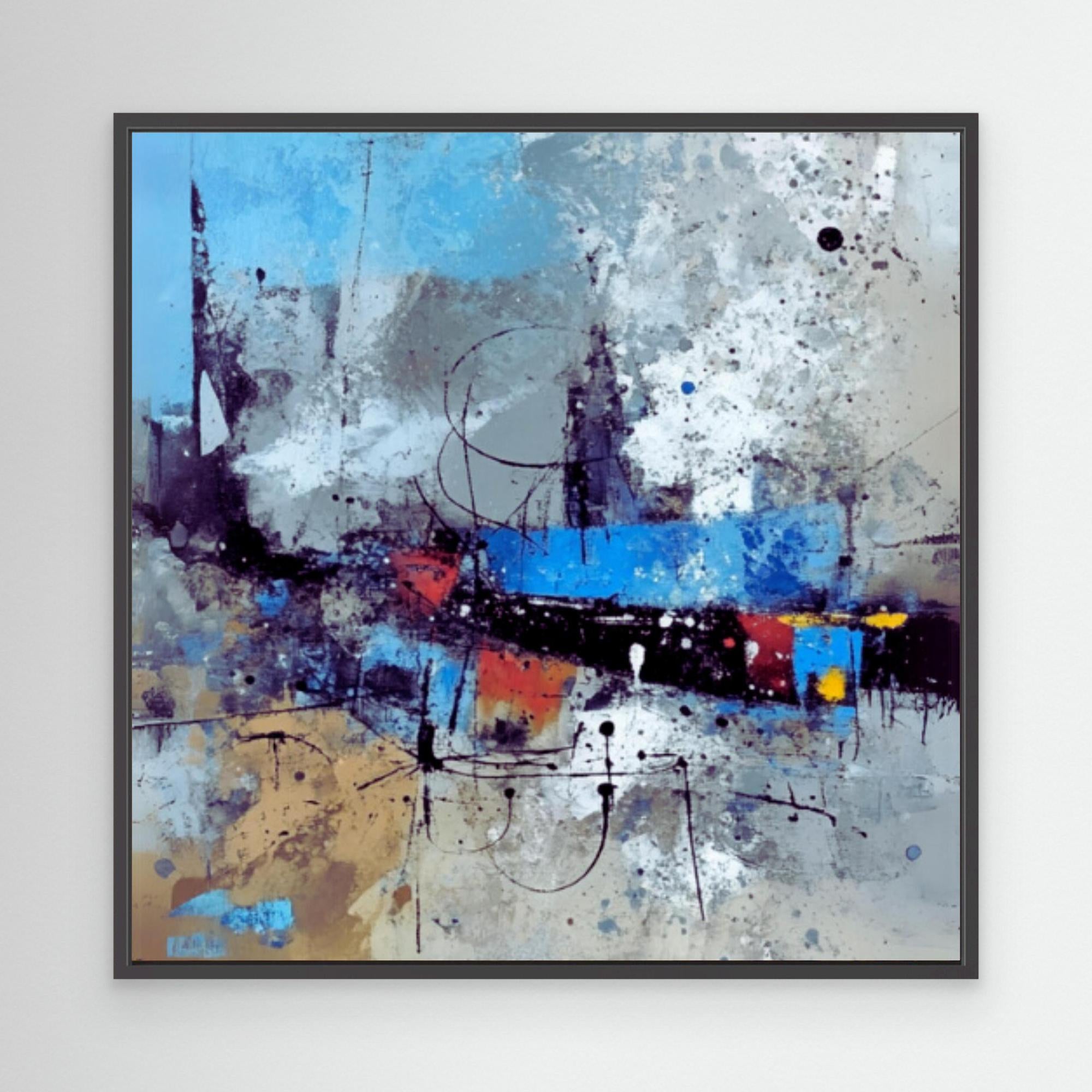 Canvas Print: "Urban Symphony in Blues and Neutrals - Blue Abstract Print