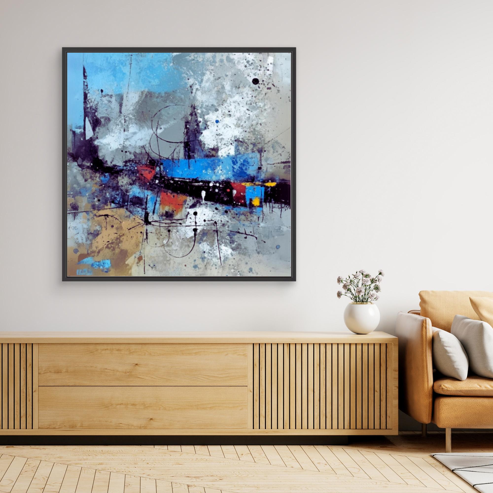 Canvas Print: "Urban Symphony in Blues and Neutrals - Blue Abstract Print