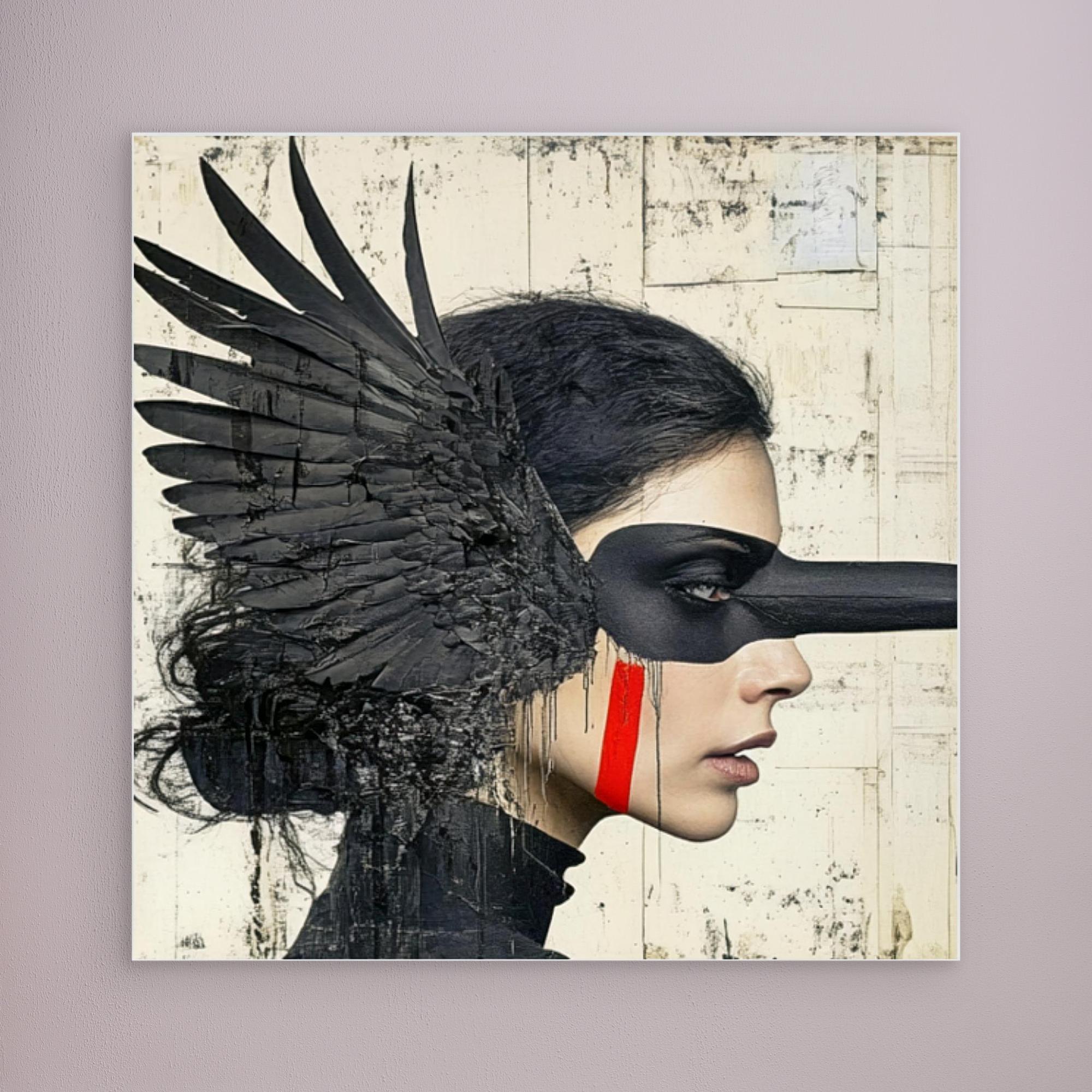 Canvas Print : Shadowed Wings - Modern Black Feathered Portrait Wall Decor