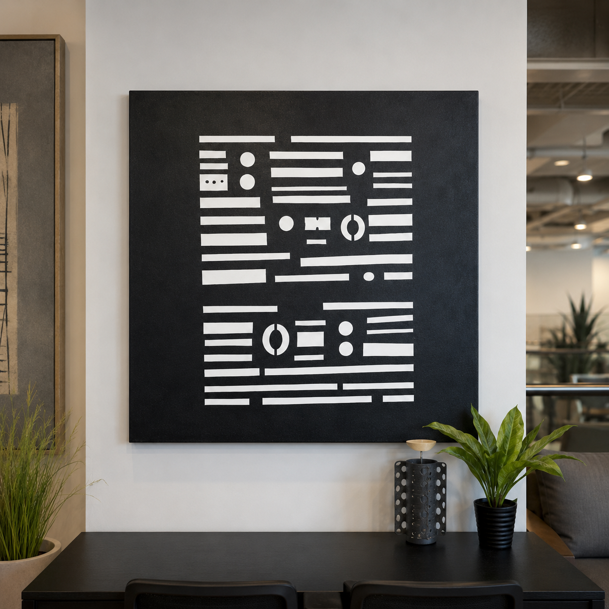 Black and White Painting on Canvas— Coded Silence by Rossetti Art