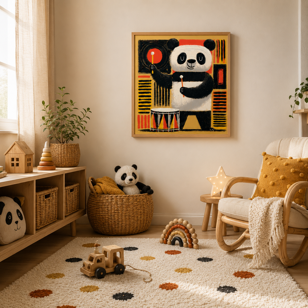 Panda Wall Art Nursery Canvas Print Set of 3 — Panda Band by Rossetti Art