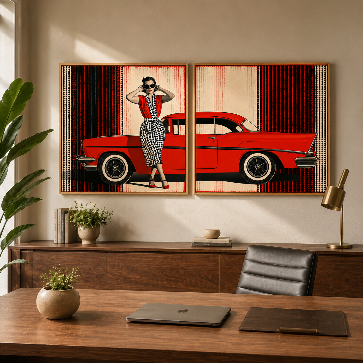 Retro Wall Art Canvas Print Set of 2 — Red Chrome by Rossetti Art