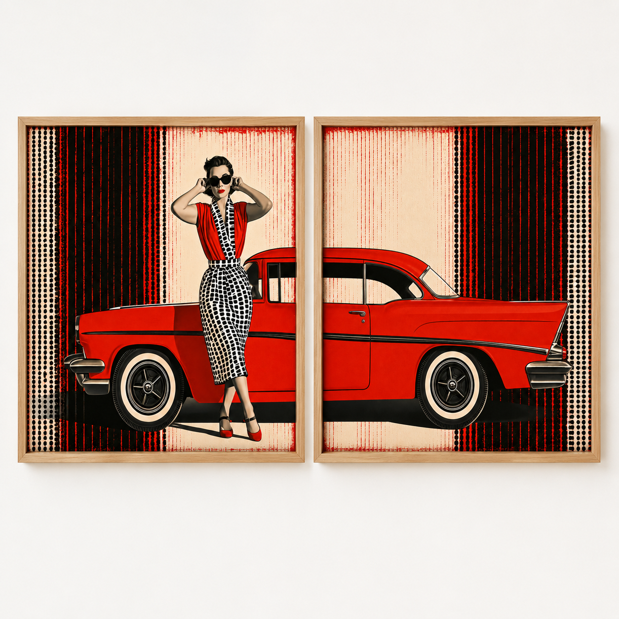 Retro Wall Art Canvas Print Set of 2 — Red Chrome by Rossetti Art